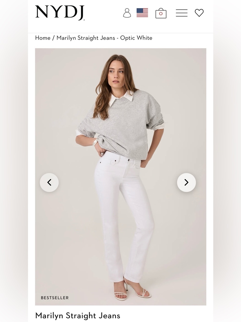 NYDJ Marilyn Straight Jeans White Size 10 Lift Tuck